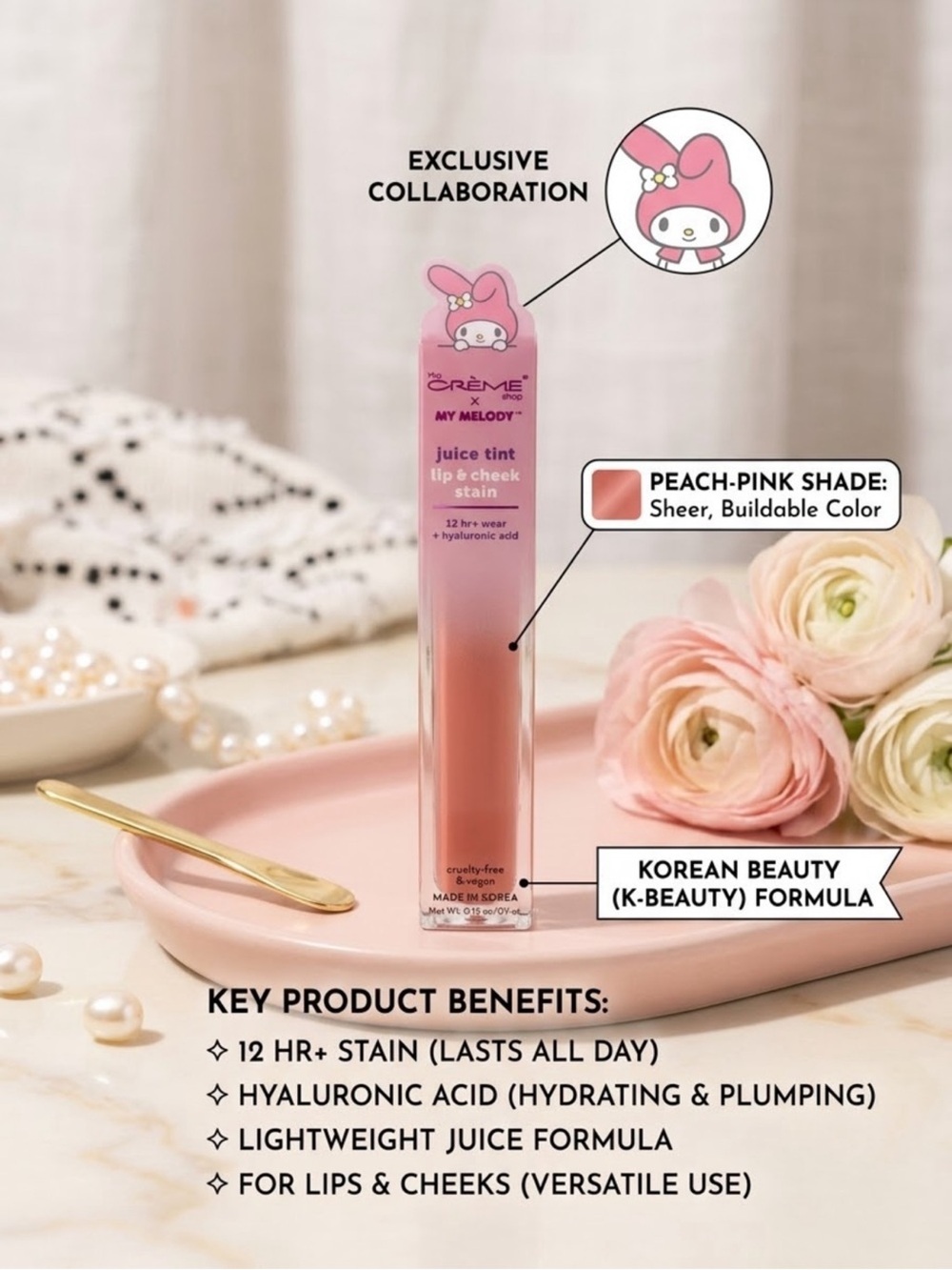 The Crème Shop x My Melody Juice Tint Lip & Cheek Stain
